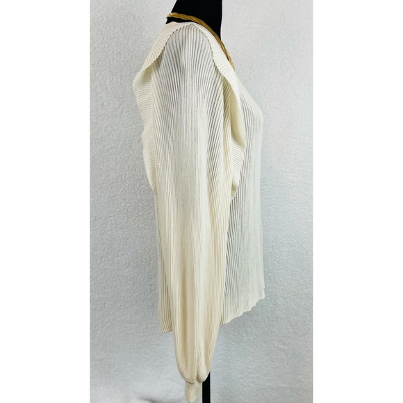 CHLOÉ • Cream Ribbed Ruffle Long Sleeve Silk-Blend Sweater - Picture 9 of 16